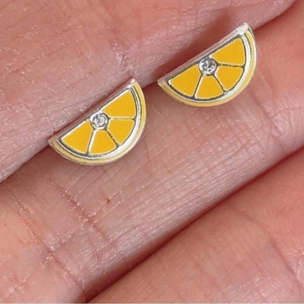 Sterling Silver CZ Lemon Stud Earrings 11mm